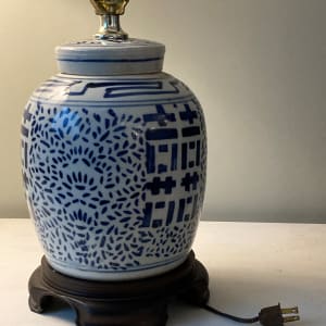 Blue and white Japanese style porcelain table lamp 