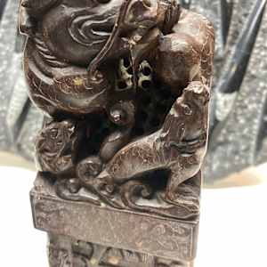 Chinese soapstone heavy carved dragon bookends 