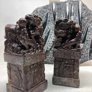Chinese soapstone heavy carved dragon bookends 