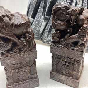 Chinese soapstone heavy carved dragon bookends 