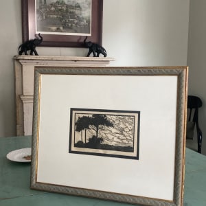 framed original woodblock print "Windy Hilltop" 