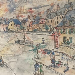 Framed original watercolor of French street scene 
