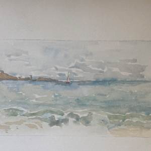 original watercolor of French sail boat