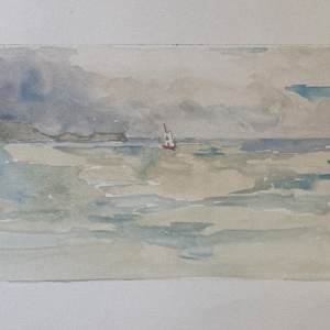 original watercolor of French sail boat