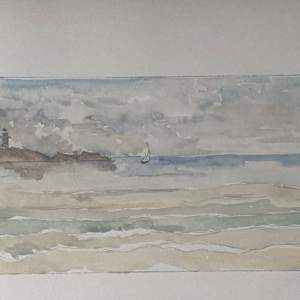 original watercolor of French sail boat