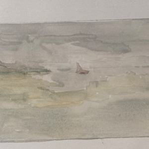 original watercolor of French sail boat