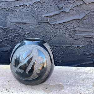Southwest blackware carved pottery vase 