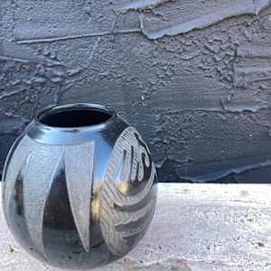 Southwest blackware carved pottery vase 