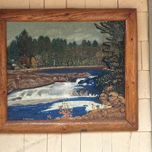 Waterfall stream cabin painting 