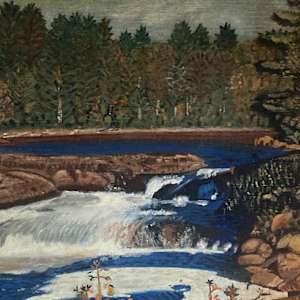 Waterfall stream cabin painting 