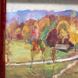 Framed original fall  landscape on board 