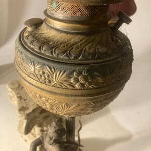 Ornate Victorian Kerosene  lamp with ruby glass shade 
