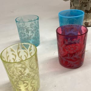 turn of the century Blue pattern glass tumbler 