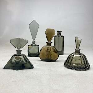 Art Deco style smoke glass perfume bottle 