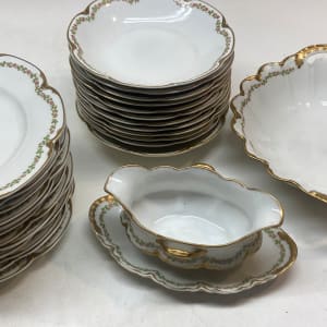 Haviland Limoges French porcelain serving bowl with red flowers and green leaves 