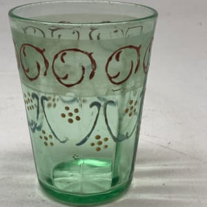 turn of the century green water glass with enameled flowers 