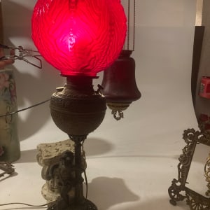 Ornate Victorian Kerosene  lamp with ruby glass shade