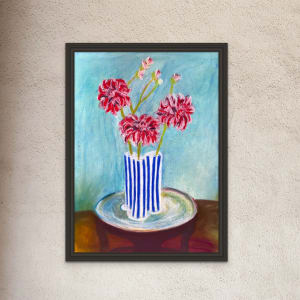 Dahlias in Blue and White Vases by Stephanie Fuller 