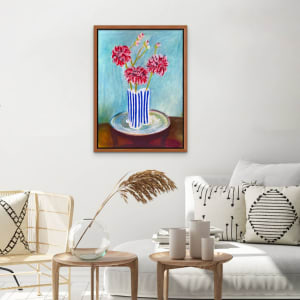 Dahlias in Blue and White Vases by Stephanie Fuller 