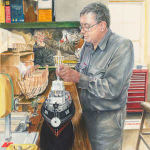 BRONZEWING: Portrait of David Glasson and model Harbour Tug Small (501), Royal Australian Navy by Victoria Kitanov