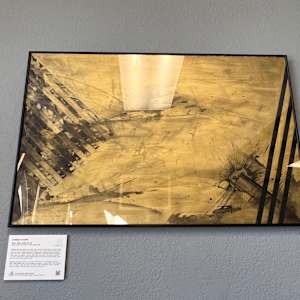 Untitled (#110P) by Bob H. Miller  Image: “The inspiration — very simply — came from my love for the prairie. I am trying to distill in abstract form the feeling of fields of prairie grass and wind. I’ve always been attracted to the color gold. As a young kid, I hoarded gold crayons — I thought my gold drawings precious, automatically infused with value. I distinctly remember my geologist father, a modern-day prospector, showing me flecks of gold as we looked at a drill core under a stereo microscope; I could sense his excitement. And, after a thousand trips on Highway 14 between Rapid City and Pierre over the past 40 years, I never tire of the beauty of miles of golden prairie.”