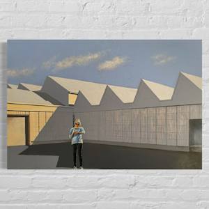 Industrial Wave Series: Time Check by Douglas H Caves Sr  Image: A woman checks her watch while standing in front an Industrial building.