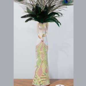 Off-White Lady, Sculptural Vase (Pink base) by Sandy Miller  Image: Vase in use
