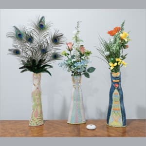 Off-White Lady, Sculptural Vase (Pink base) by Sandy Miller  Image: Three Sisters (vases in use)
