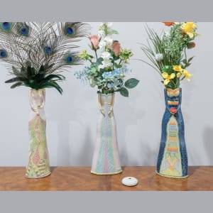 Off-White Lady, Sculptural Vase (Pink base) by Sandy Miller  Image: Three Sisters (vases in use)