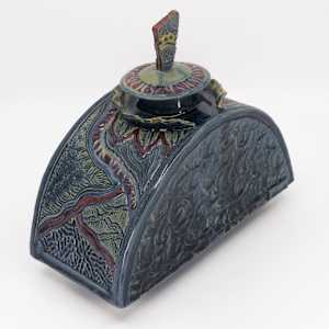 25040 - Waves & Swirls (Sculptural Lidded Vessel) by Sandy Miller 