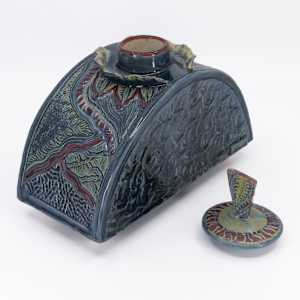 25040 - Waves & Swirls (Sculptural Lidded Vessel) by Sandy Miller 