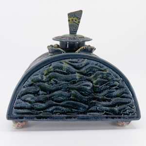 25040 - Waves & Swirls (Sculptural Lidded Vessel) by Sandy Miller 