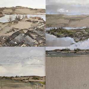 Ponds, Bonavista Peninsula by BarbaraHouston ArtStudio  Image: positive + negative space, horizon line/selvage edge, seamed paintings