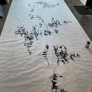 BOREALIS:Arrhythmia by BarbaraHouston ArtStudio  Image: partial section of 96" x 2700" (8'x225') continuous BOREAL painting on Tyvek©