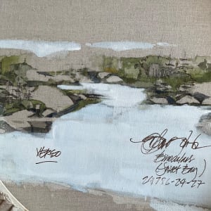 ‘Binoculars’ (Ode to C) VERSO, diptych by BarbaraHouston ArtStudio  Image: Reverse,,first painting, pressing paint through the Belgian linen