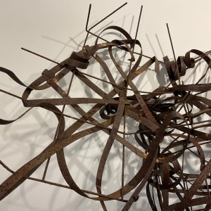 Moose Musings 2 by BarbaraHouston ArtStudio  Image: 'Line drawing in steel', left (top) rack, steel strapping, mesh armature, woven