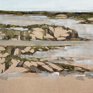 Ponds, Bonavista Peninsula by BarbaraHouston ArtStudio  Image: Detail, left side, acrylic + sepia ink on linen
