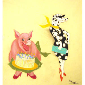 Pig with Cake and Chic Dalmation by Randy Stevens