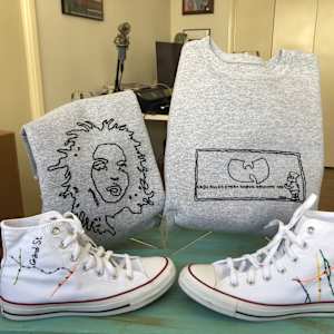 Grand St/2nd Ave by Ariel Kohn  Image: Brooklyn subway stop embroidered on white converse