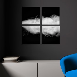 4 SQUARE HD FINE ART SMOKE PRINTS under acrylic glass by judith angerman  Image: FOUR SQUARE HD SMOKE PRINTS SHOWN ON A BLACK WALL
