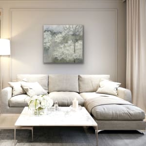Neutral green, gray, white, uplifting, Sweet Walk on a Gray Day, 2023, by Juanita 