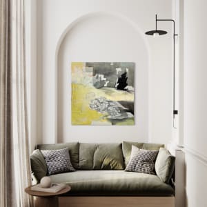 Chasing Time, yellow, gray, snowy, moonlit by Juanita 