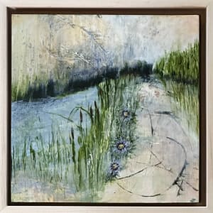 December 3, Juanita Bellavance, Maypops and Cattails!, From the 25 Days of Minis Portfolio, 2022, Acrylic on panel, 8 x 8 inches, Framed-9.5 x 9.5 inches by Juanita 