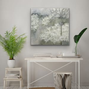 Neutral green, gray, white, uplifting, Sweet Walk on a Gray Day, 2023, by Juanita 