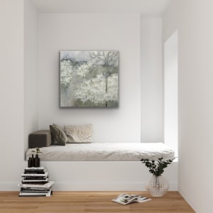 Neutral green, gray, white, uplifting, Sweet Walk on a Gray Day, 2023, by Juanita 
