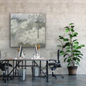 Neutral green, gray, white, uplifting, Sweet Walk on a Gray Day, 2023, by Juanita 