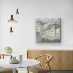 Neutral green, gray, white, uplifting, Sweet Walk on a Gray Day, 2023, by Juanita 