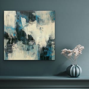 Cutting Edge, blue, black, white, gray, abstract by Juanita 