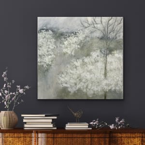 Neutral green, gray, white, uplifting, Sweet Walk on a Gray Day, 2023, by Juanita 