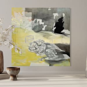 Chasing Time, yellow, gray, snowy, moonlit by Juanita 